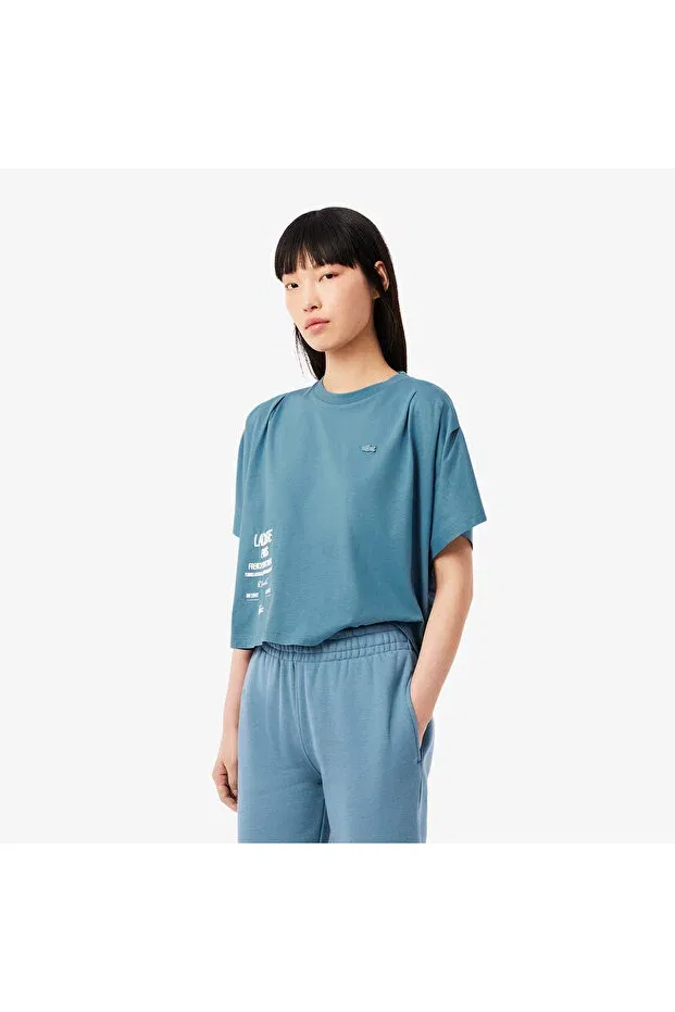 Футболка Lacoste HD9-Mavi, однотонная, синяя