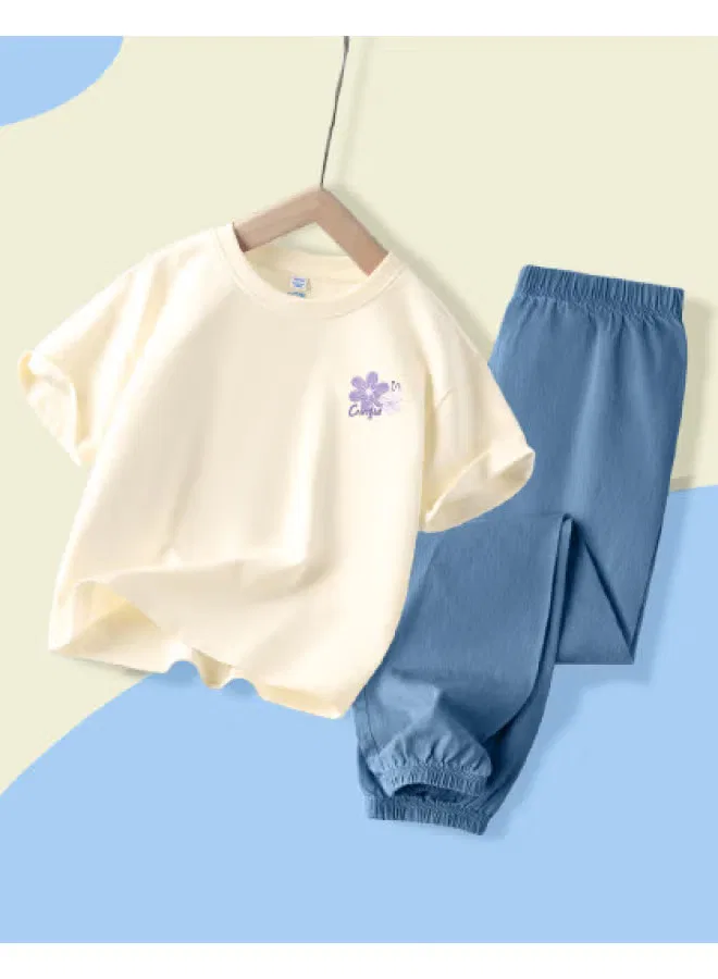 Jeanswest Комплект с коротким рукавом и брюками в стиле джинсов, абрикосовый