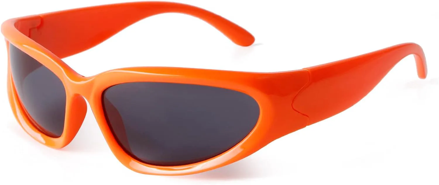 

ADE WU Модные солнцезащитные очки с обтекаемой формой для женщин и мужчин, стильные, в духе 2000-х, овальные, футуристические, для рейв-вечеринок, Neon Orange