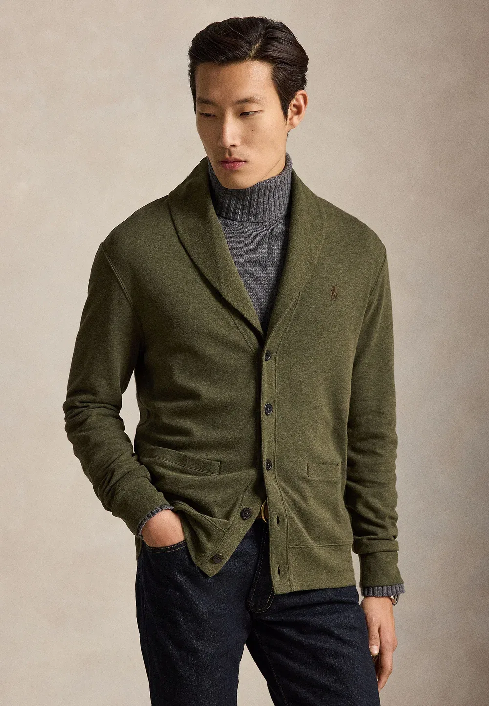 Роскошный трикотажный кардиган с воротником-шалью - кардиган Polo Ralph Lauren, Alpine Heather/C8933
