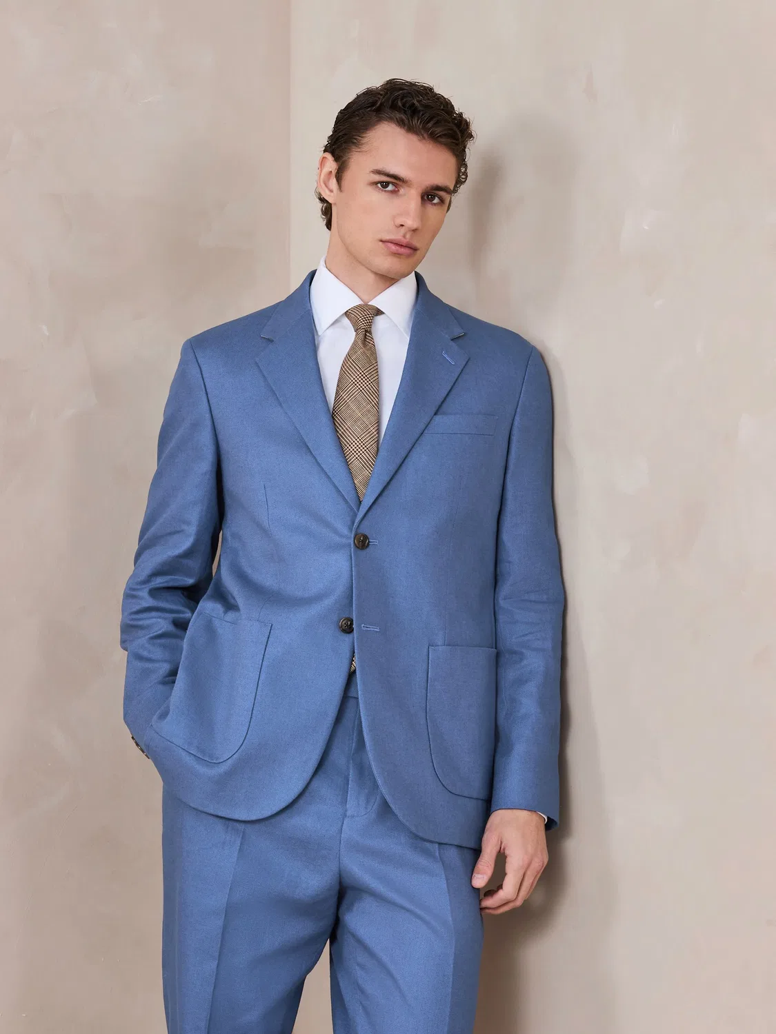 Пиджак костюмный Relaxed Fit из смеси льна Next, синий