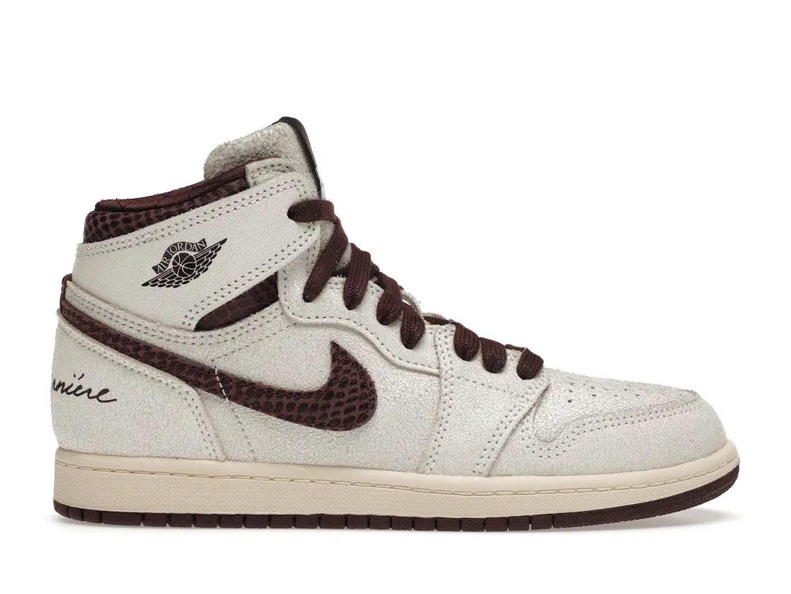 Детские кроссовки для мальчиков и девочек кожаные с замшей Jordan 1 Retro High OG A Ma Maniére, Sail/Burgundy Crush