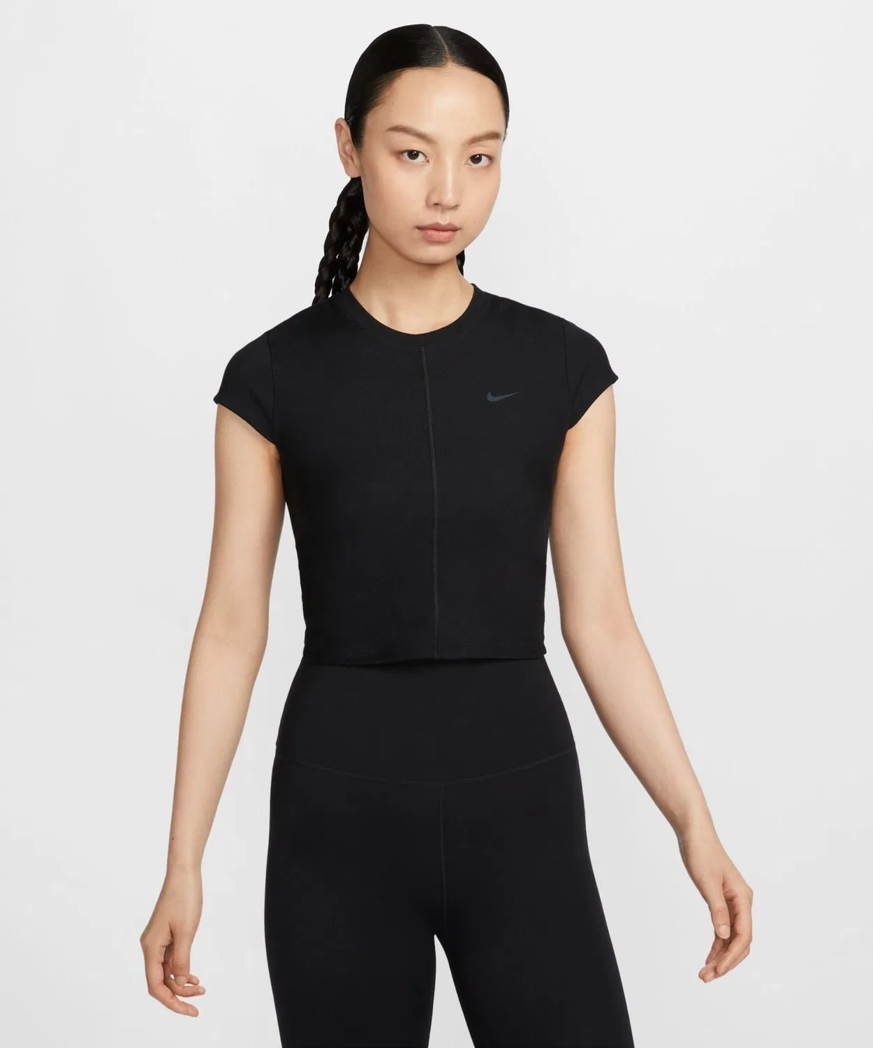 Женская футболка с коротким рукавом, приталенная, из рибаны, Nike One Rib Capsu S/S Top NIKE, Черный