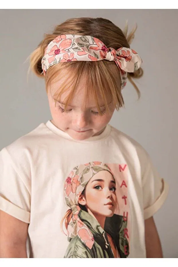Детская футболка для девочек с принтом Summer Girl's Bandana Tshirt Mayoral, Beige — фото 2
