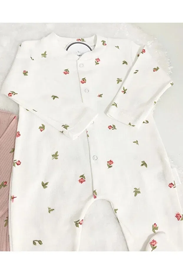 Детский комплект боди-комбинезонов для девочек с принтом Organic baby girl floral print 2-piece romper set newborn clothing 1-3-6 months 2-piece cotton 2-piece chi Generic Brands, Pink — фото 3
