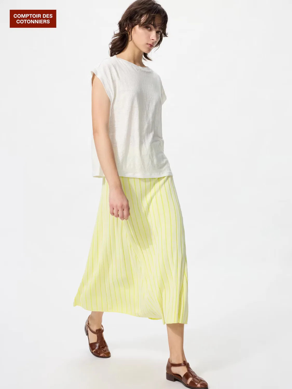 Юбка вязаная плиссированная Uniqlo, желтая