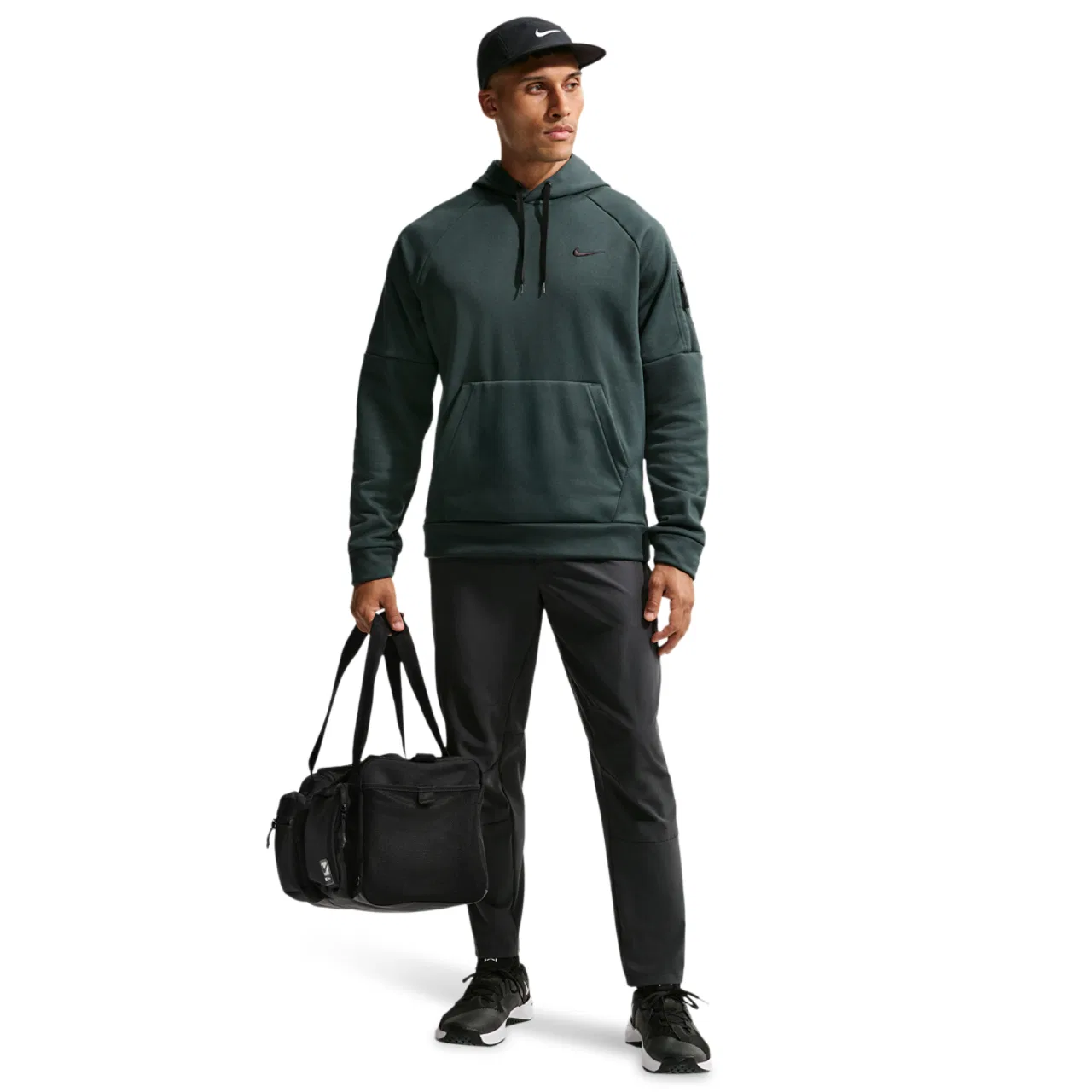 Мужское утепленное худи с капюшоном Therma Fleece Pullover Hoodie Nike, Seaweed/Black — фото 3