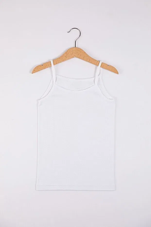 Детское для девочек хлопковое комплект маек без рукавов, Thread Strap Ribbed Undershirt, Generic Brands, White
