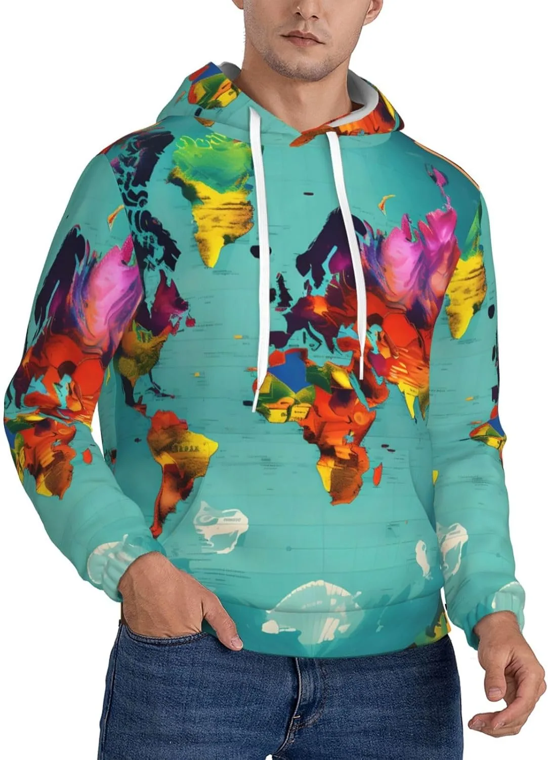 

Толстовка с капюшоном BaerK для мужчин, флисовая, с принтом карты мира