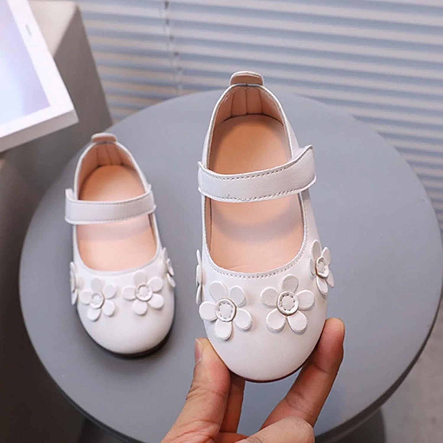 Детские туфли Мэри Джейн с 3D-цветком для девочек, White — фото 3