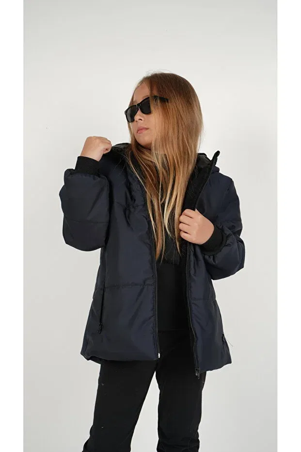 Детское пальто для девочек водонепроницаемое с капюшоном Dublino Kids, Navy Blue — фото 4