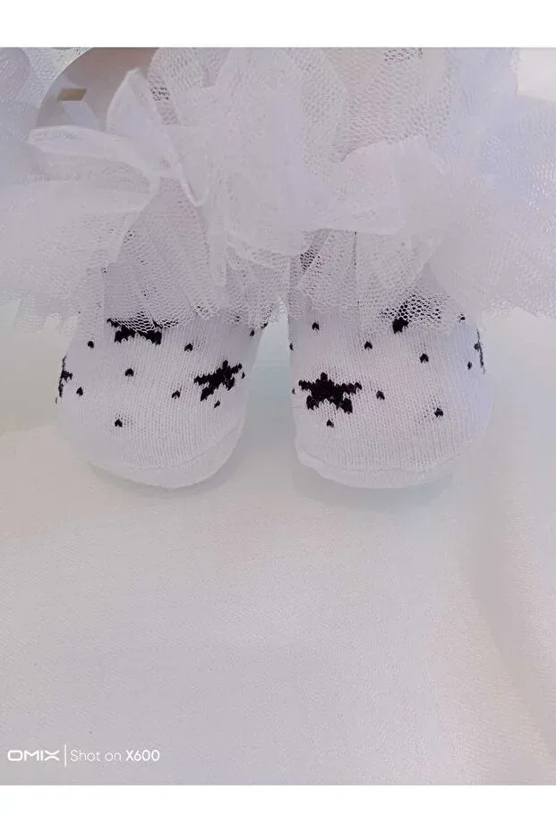 Детские носки для новорожденных с принтом Star Pattern Tulle Atolye Ferda, Black - White — фото 4