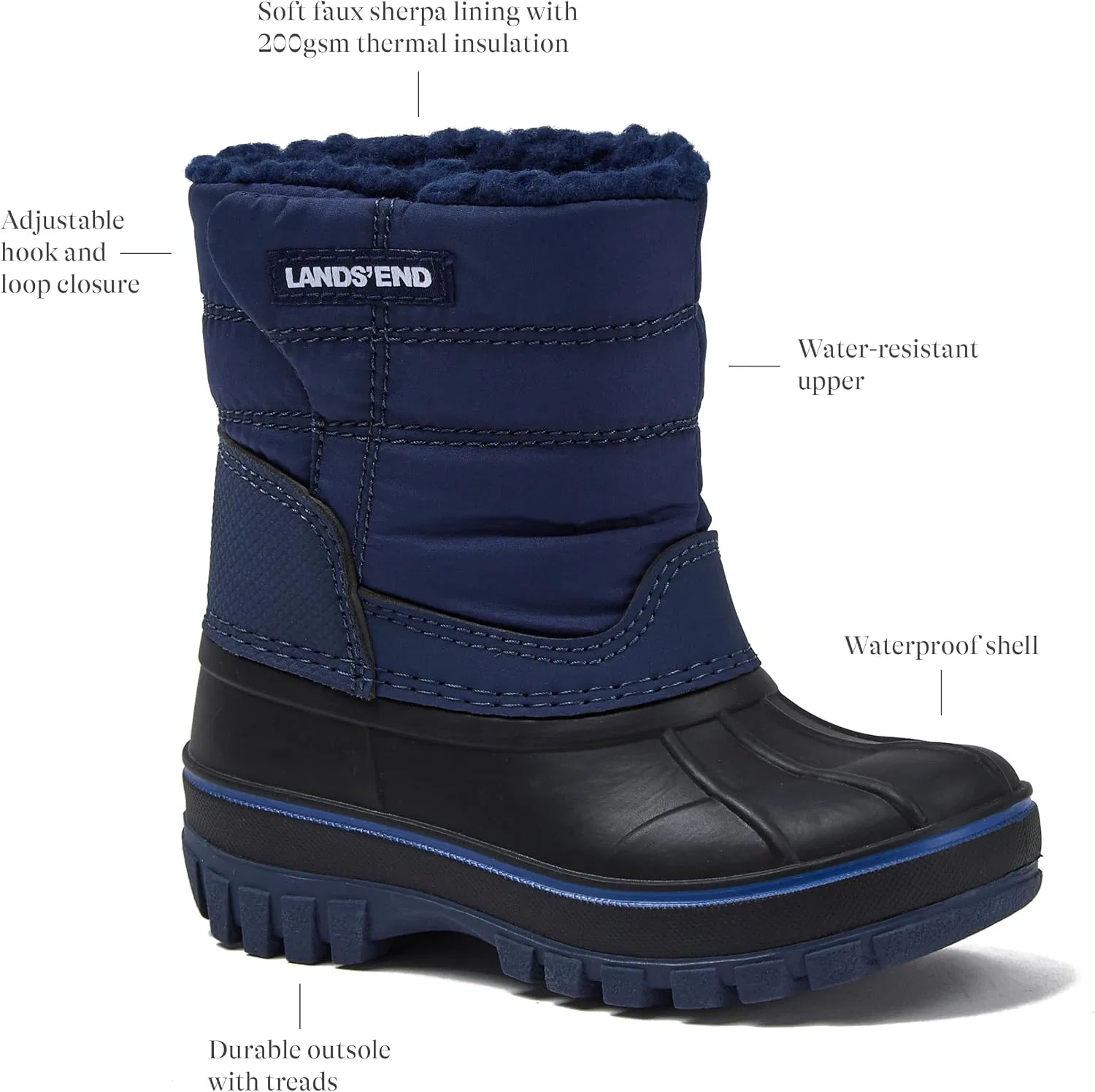 Детские зимние сапоги для девочек и мальчиков Flurry Waterproof Fleece Lands' End, Evening Cobalt Blue — фото 3