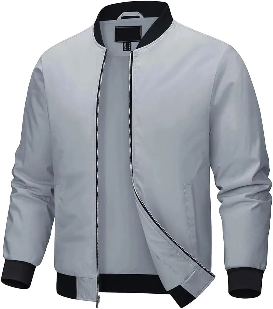 Мужская куртка-бомбер с молнией, Lightweight Casual, светло-серый