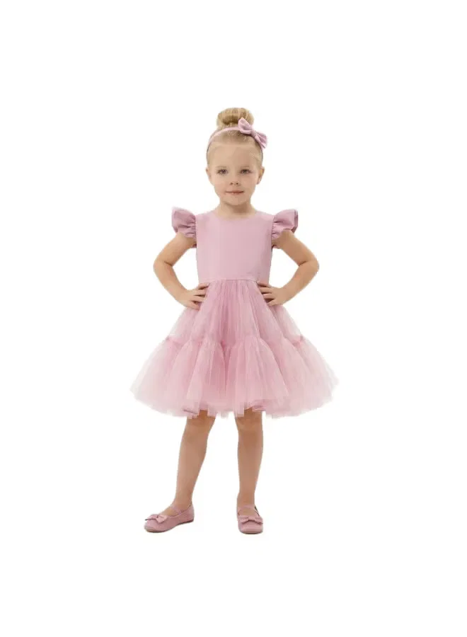 Bidani Платье праздничное с оборками из тюля с ободком Blush Pink, пыльно-розовый