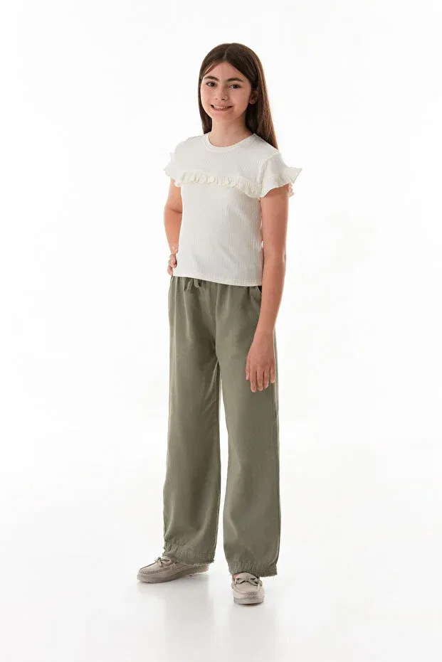 Детские брюки для девочек с завязками Fulla Moda, Khaki — фото 2