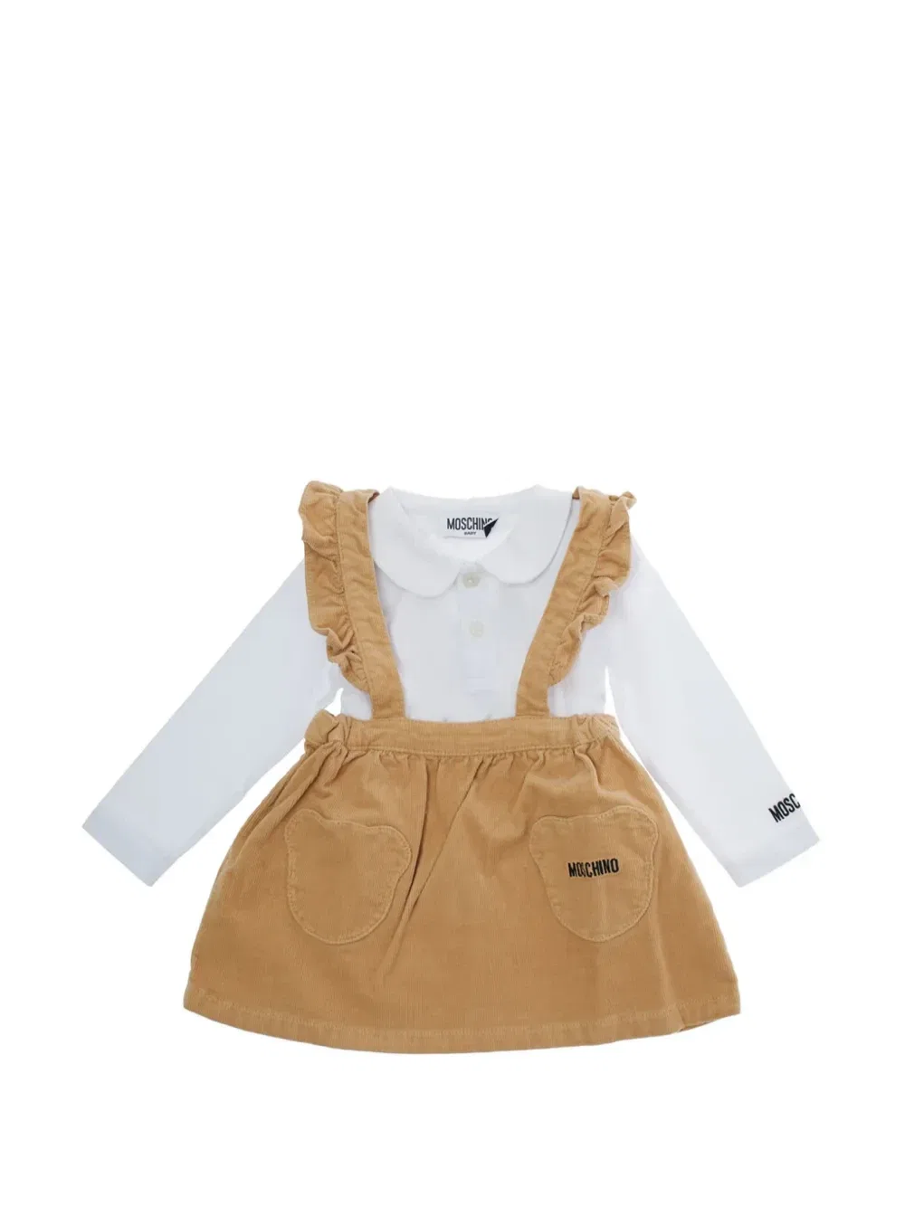 Комплект из блузки и вельветового платья с логотипом Moschino Kids, бежевый