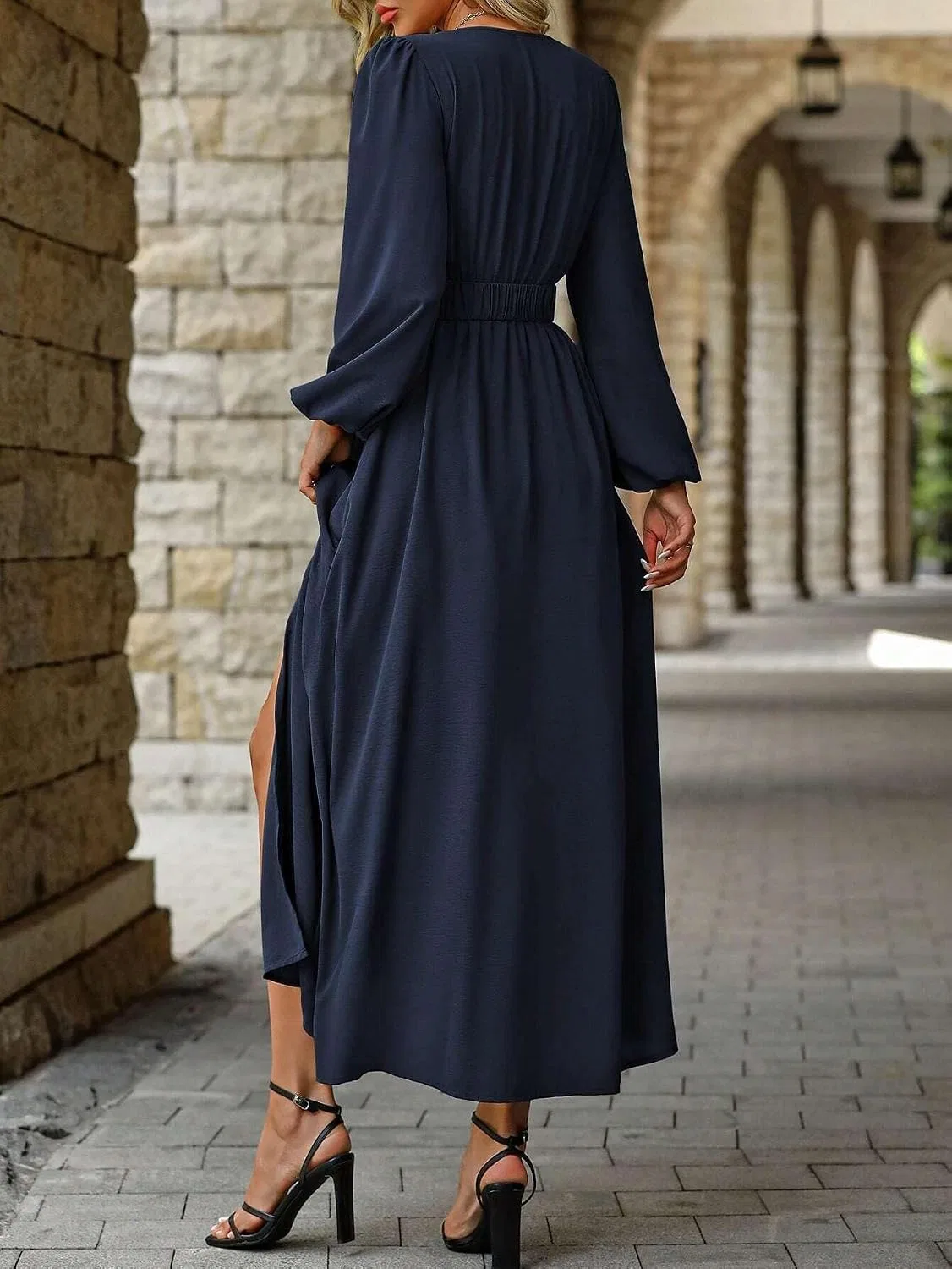 Женское повседневное платье-макси с запахом V-образным вырезом Navy Blue — фото 3