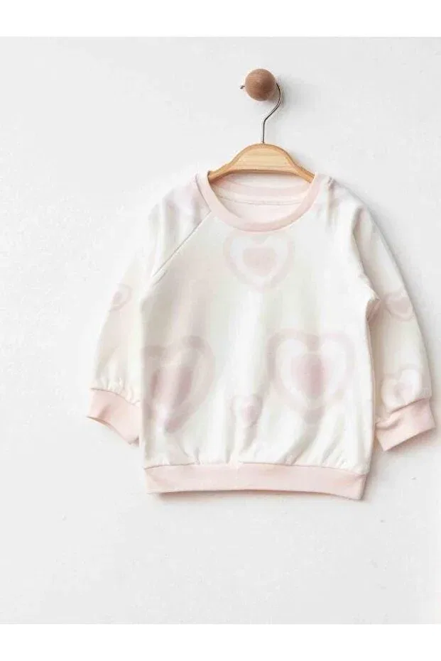 Детский комплект спортивного костюма для девочек с принтом Heart Patterned Zekids, Powder — фото 2