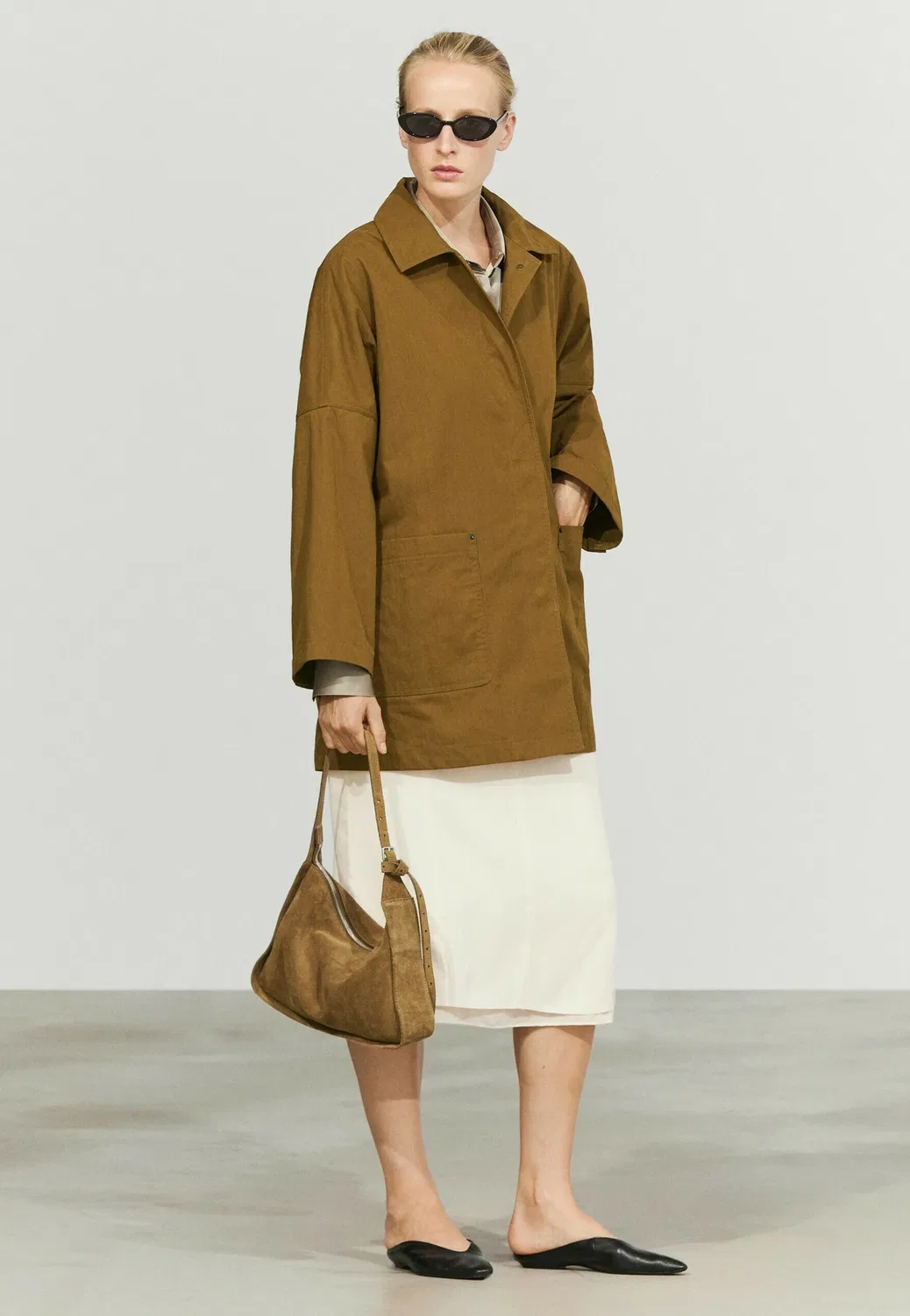 Куртка-Накидка на пуговицах - короткое пальто Massimo Dutti, Khaki — фото 2