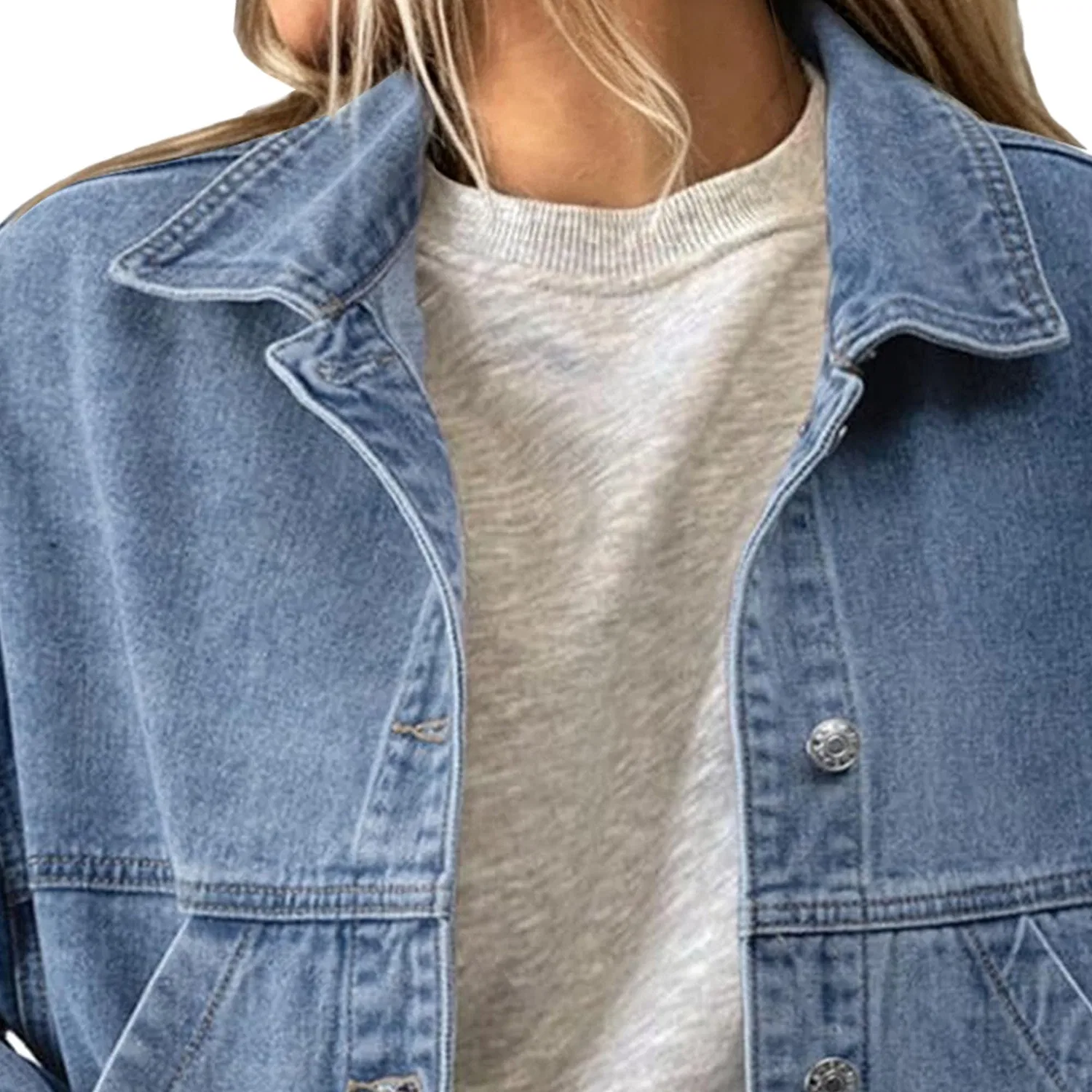 Женское джинсовое пальто oversize с открытыми плечами, Blu reale — фото 3