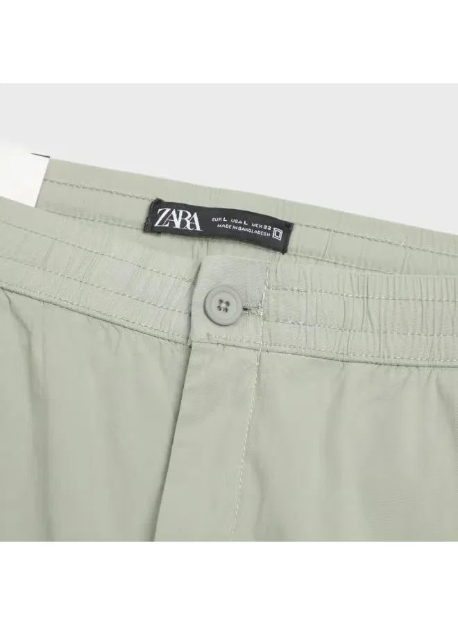 Джоггеры хлопковые с манжетами Zara, темно-зеленый — фото 4
