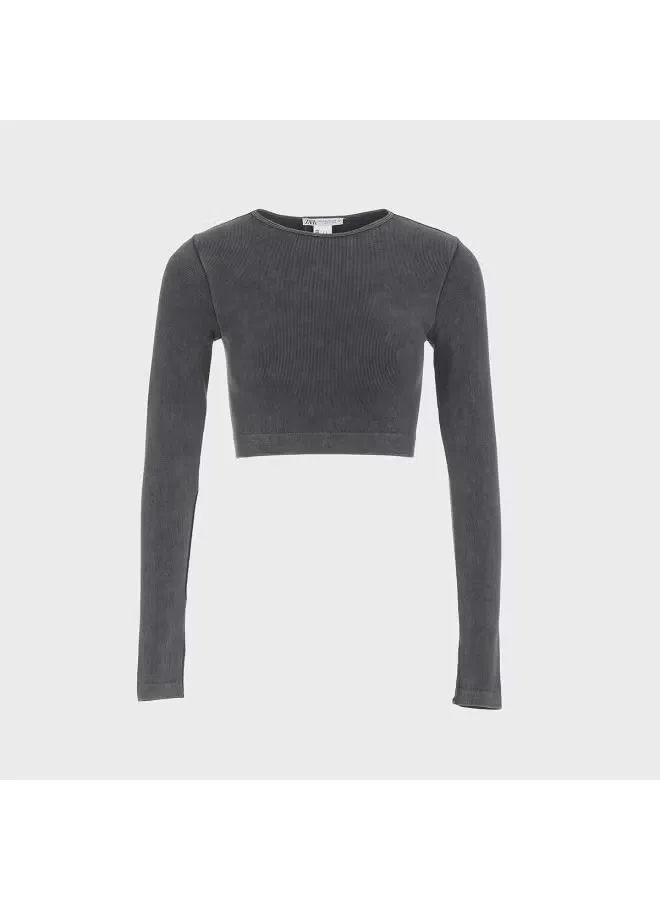 Футболка облегающая с длинным рукавом Zara, темно-серый — фото 2
