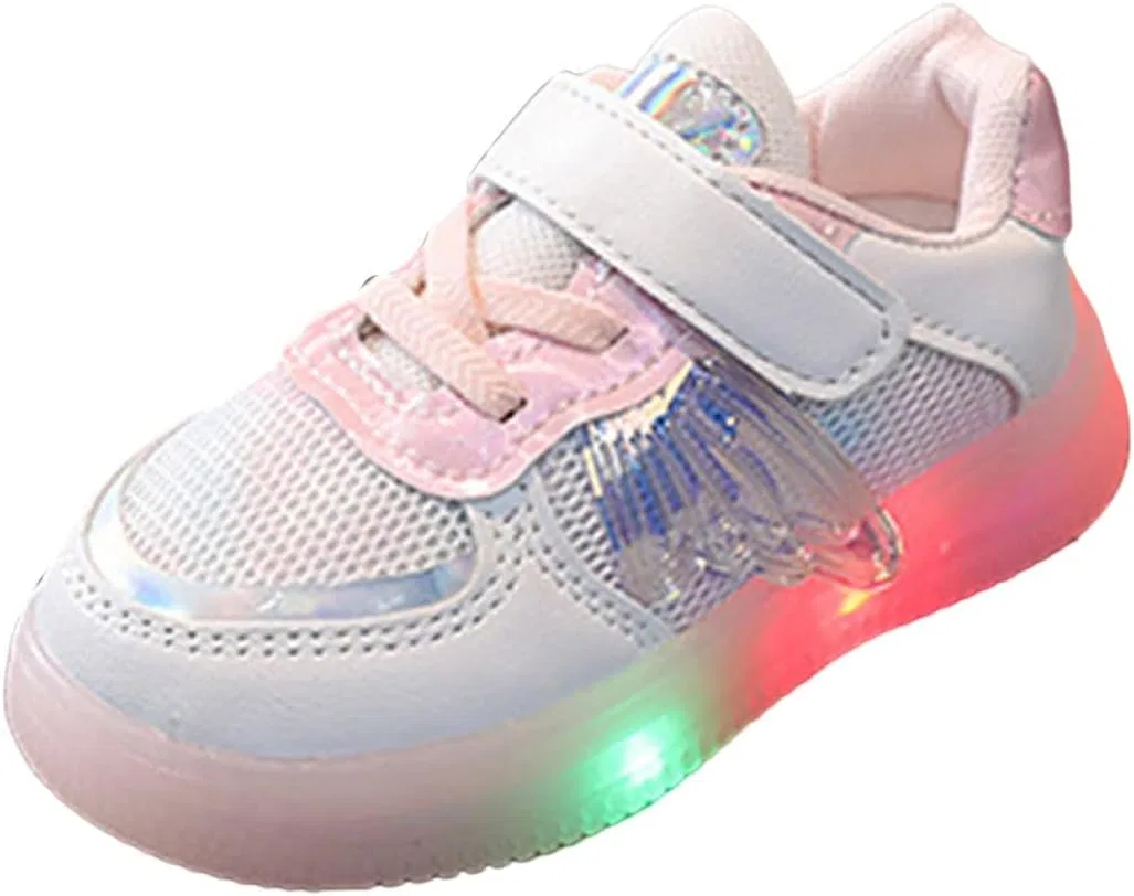 Детские кроссовки для девочек с подсветкой на шнуровке, Pink