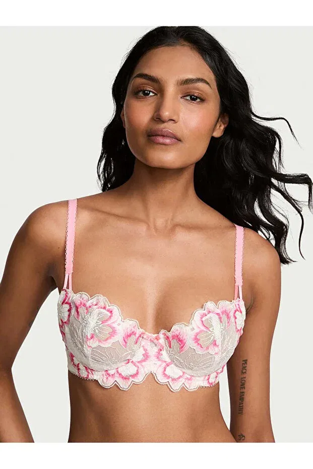 Женский бюстгальтер-балконет с вышивкой Wicked Victoria'S Secret, White & Pink Peonies