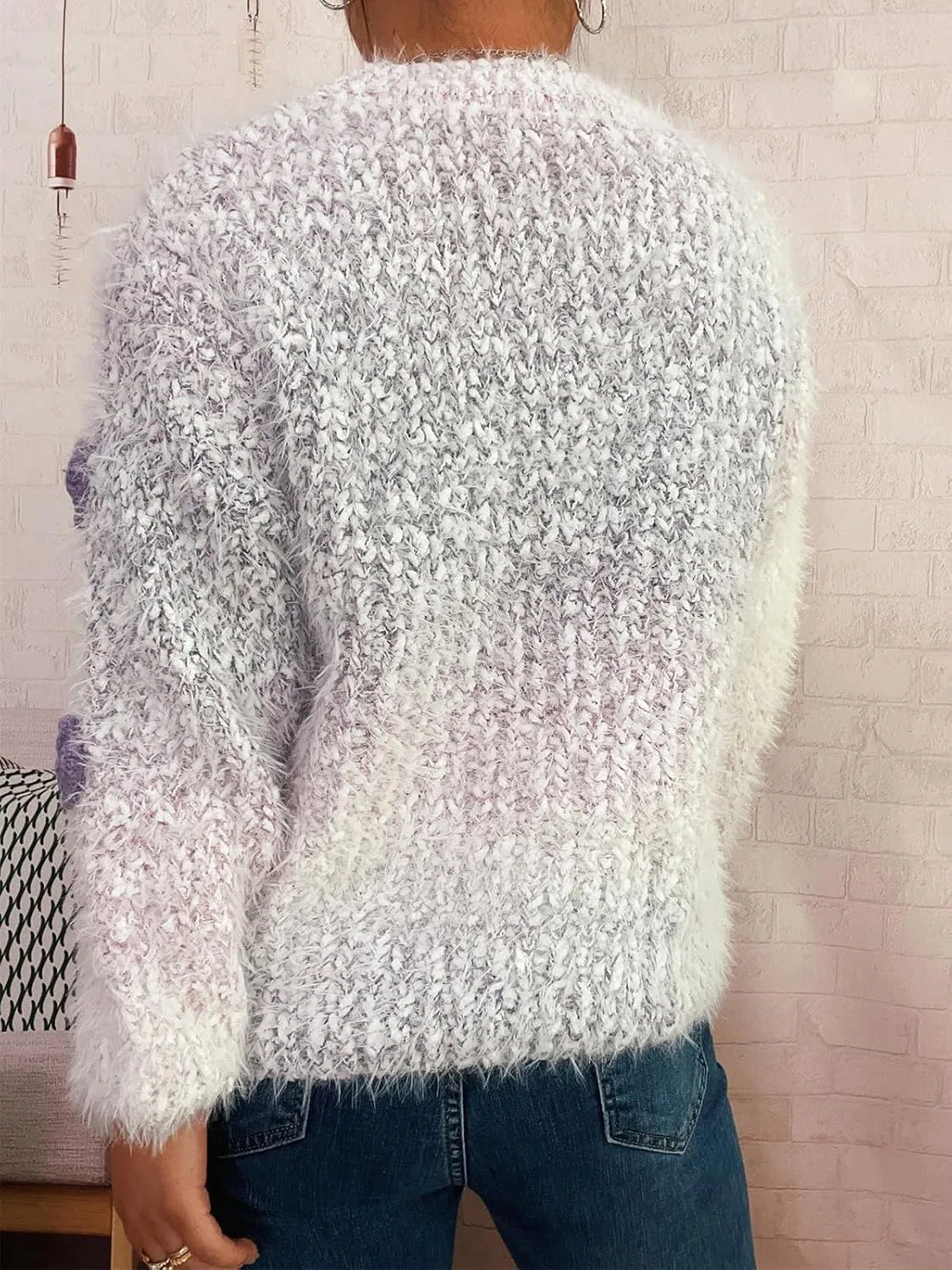 Женский свитер с 3D-цветами омбре, с длинным рукавом, Ombre 3D Floral Sweater — фото 3