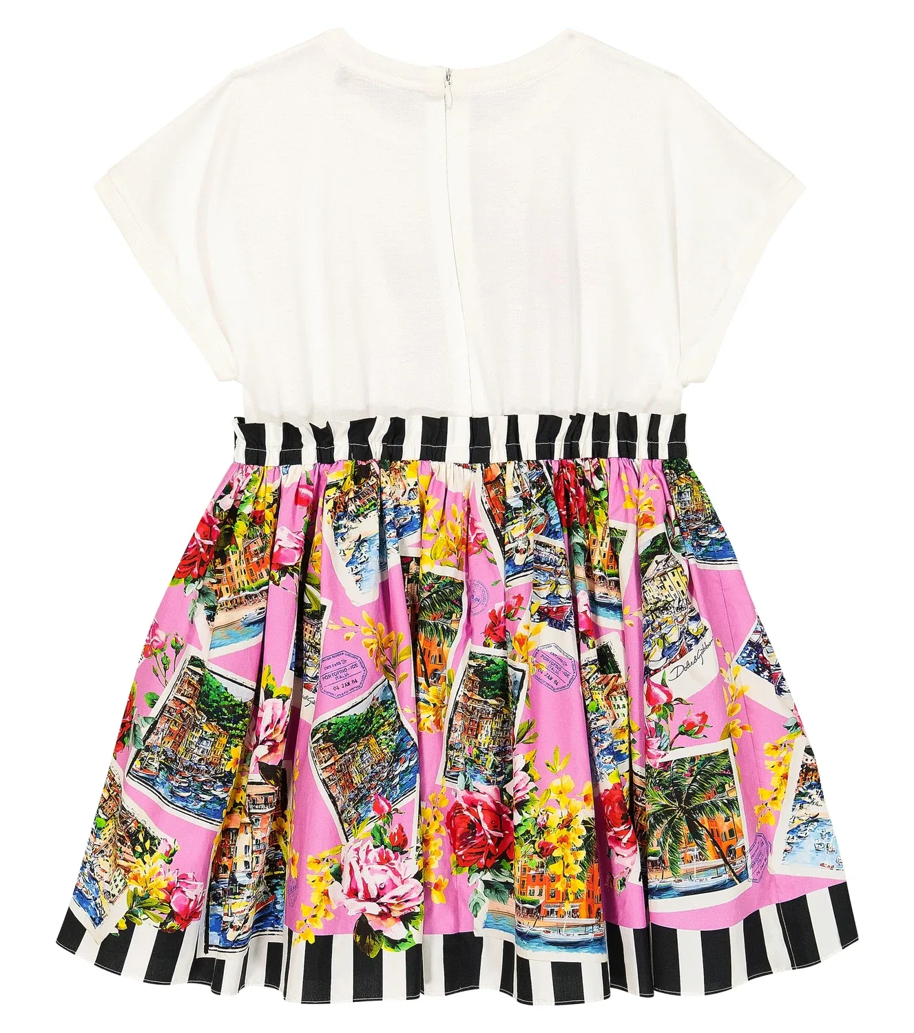 Платье хлопковое с принтом Portofino Cartoline Dolce&Gabbana Kids, белый — фото 4