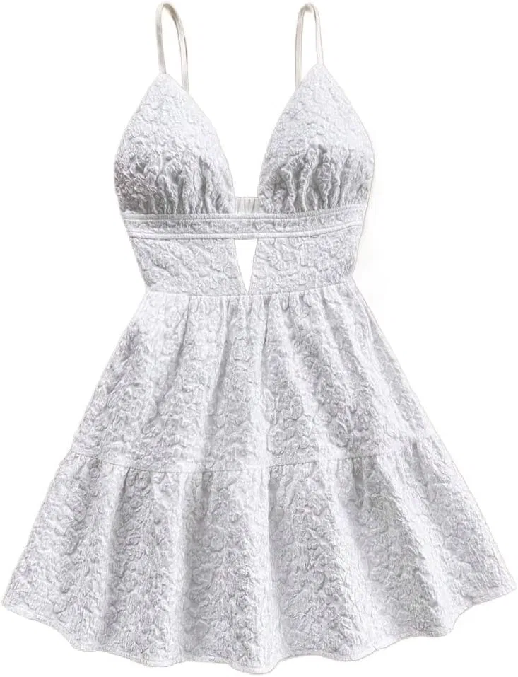 Женское мини-платье на бретелях с воланами, Backless, White