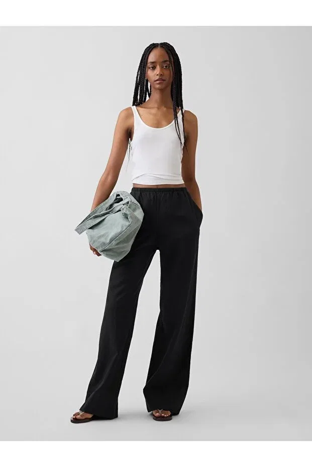 Женские широкие брюки из льна Gap, Black-008 — фото 3