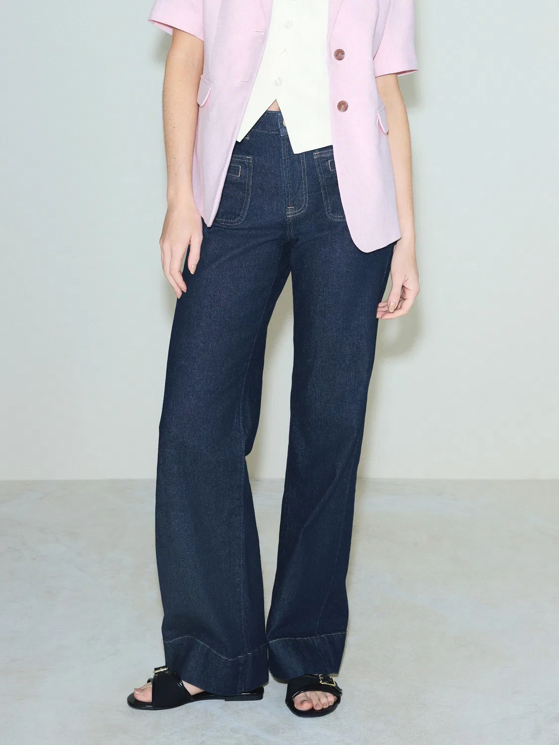 Джинсы широкие с заплатками Dark Blue Patch Pocket Wide Leg Next, темно-синий — фото 2