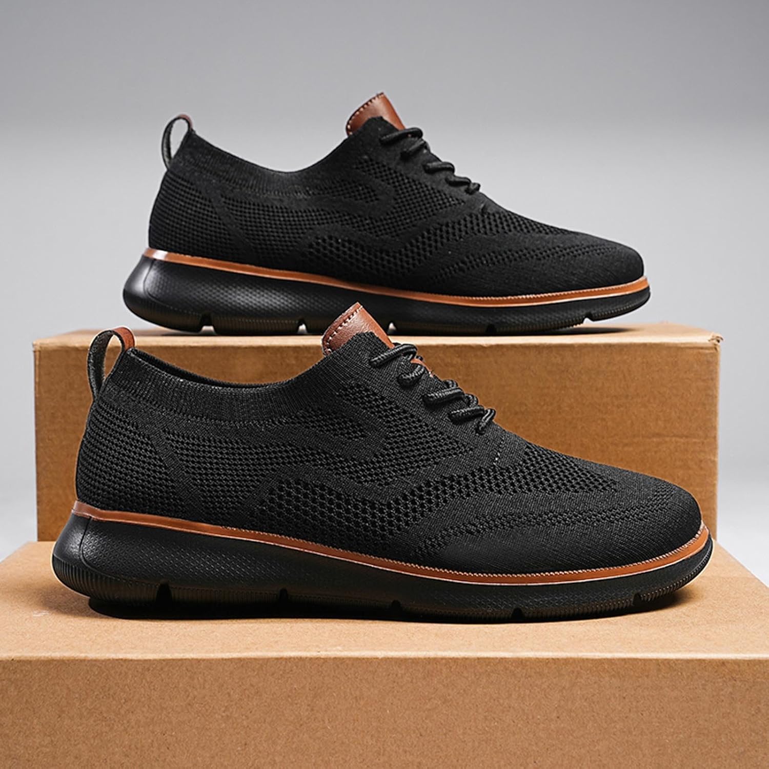 Мужские кроссовки Business Casual Oxford с шнуровкой, легкие кроссовки с дышащим верхом, обувь для бизнеса, повседневная ходьба, удобные туфли для работы, путешествий и ежедневных поездок Toumov, черный — фото 3