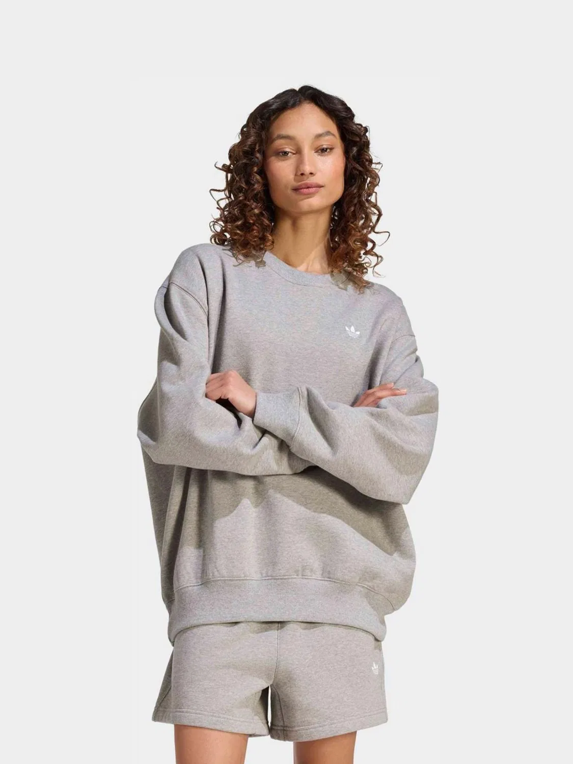 Свитшот оверсайз, флисовый Essentials, adidas Originals, серый