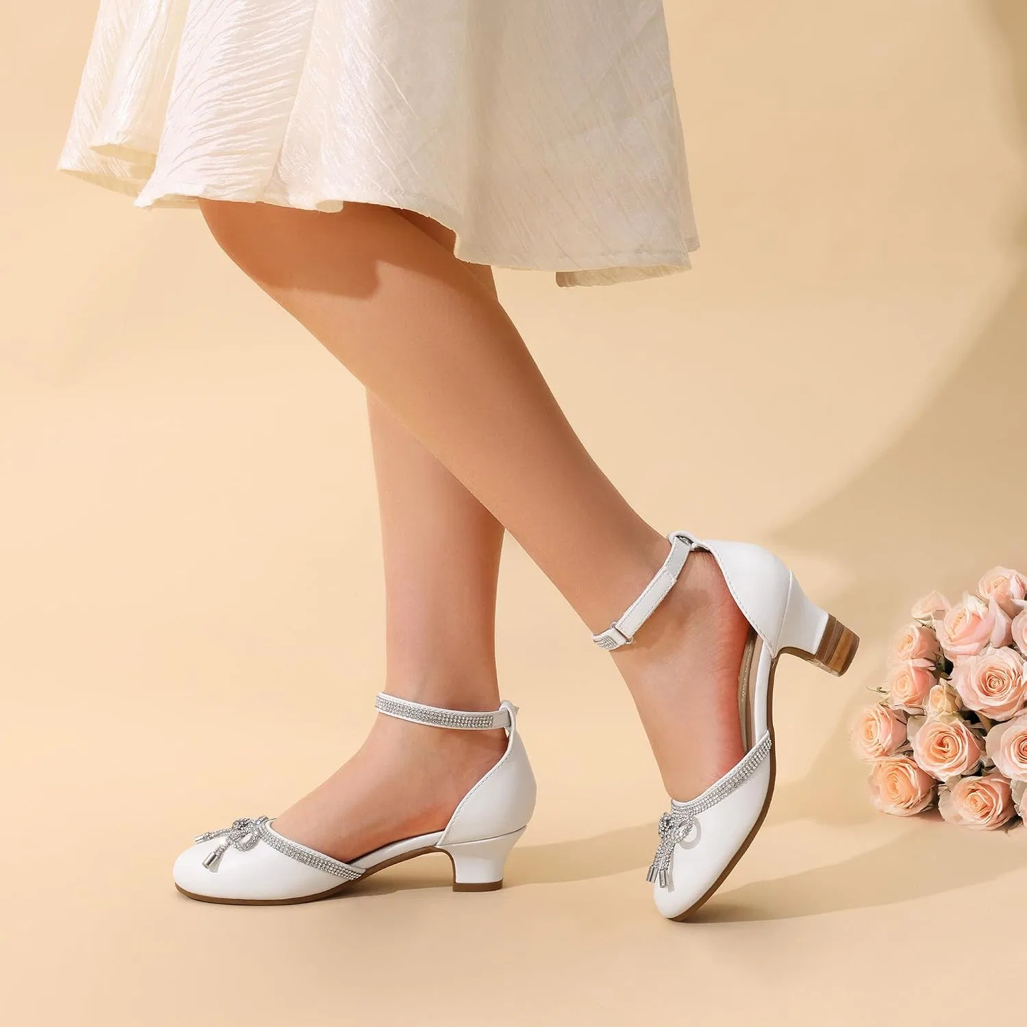 Детские туфли для девочек с блестками и бантом DREAM PAIRS, White — фото 3