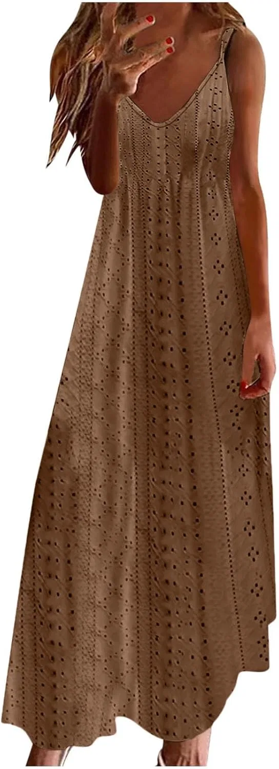 Женское летнее макси-платье с петал-рукавами Eyelet Dress, Khaki