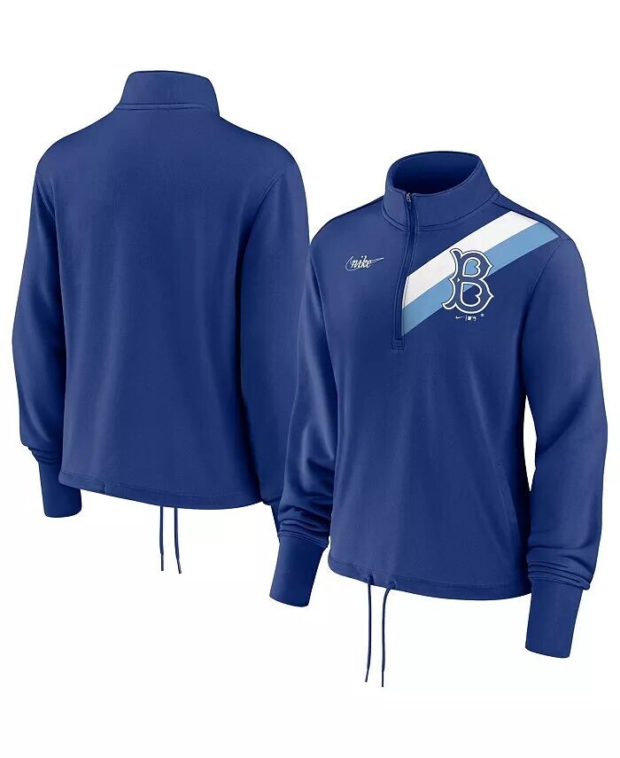 

Женский пуловер с молнией до половины длины Royal Brooklyn Dodgers Cooperstown Collection в полоску с перемоткой назад Nike