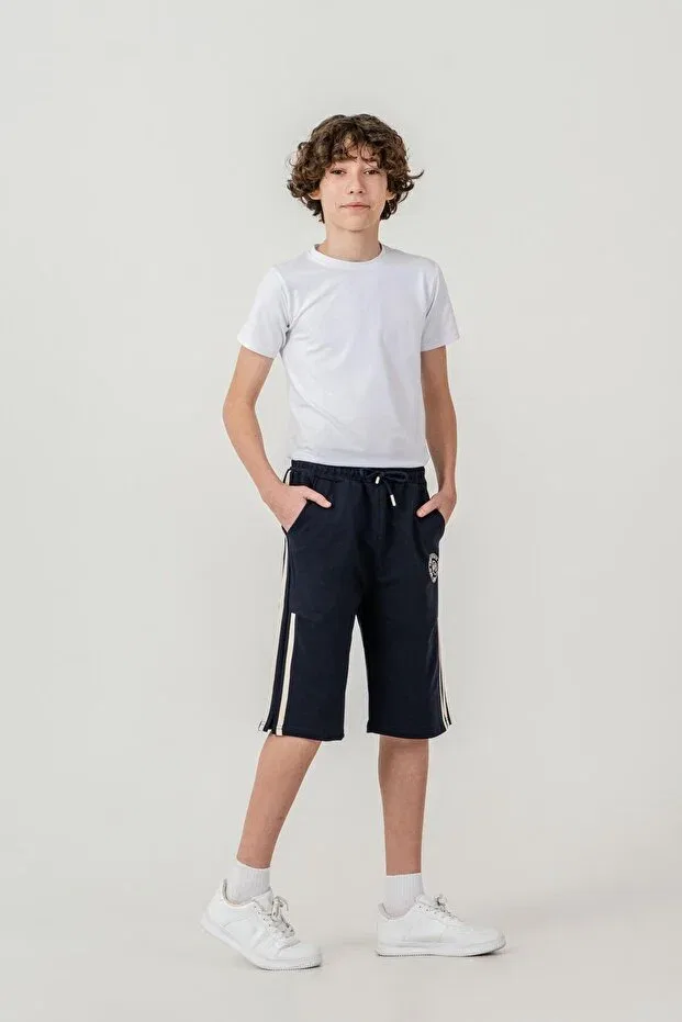 Детские шорты для мальчиков с принтом New york state college printed side stripe Mışıl Kids, Navy Blue — фото 2
