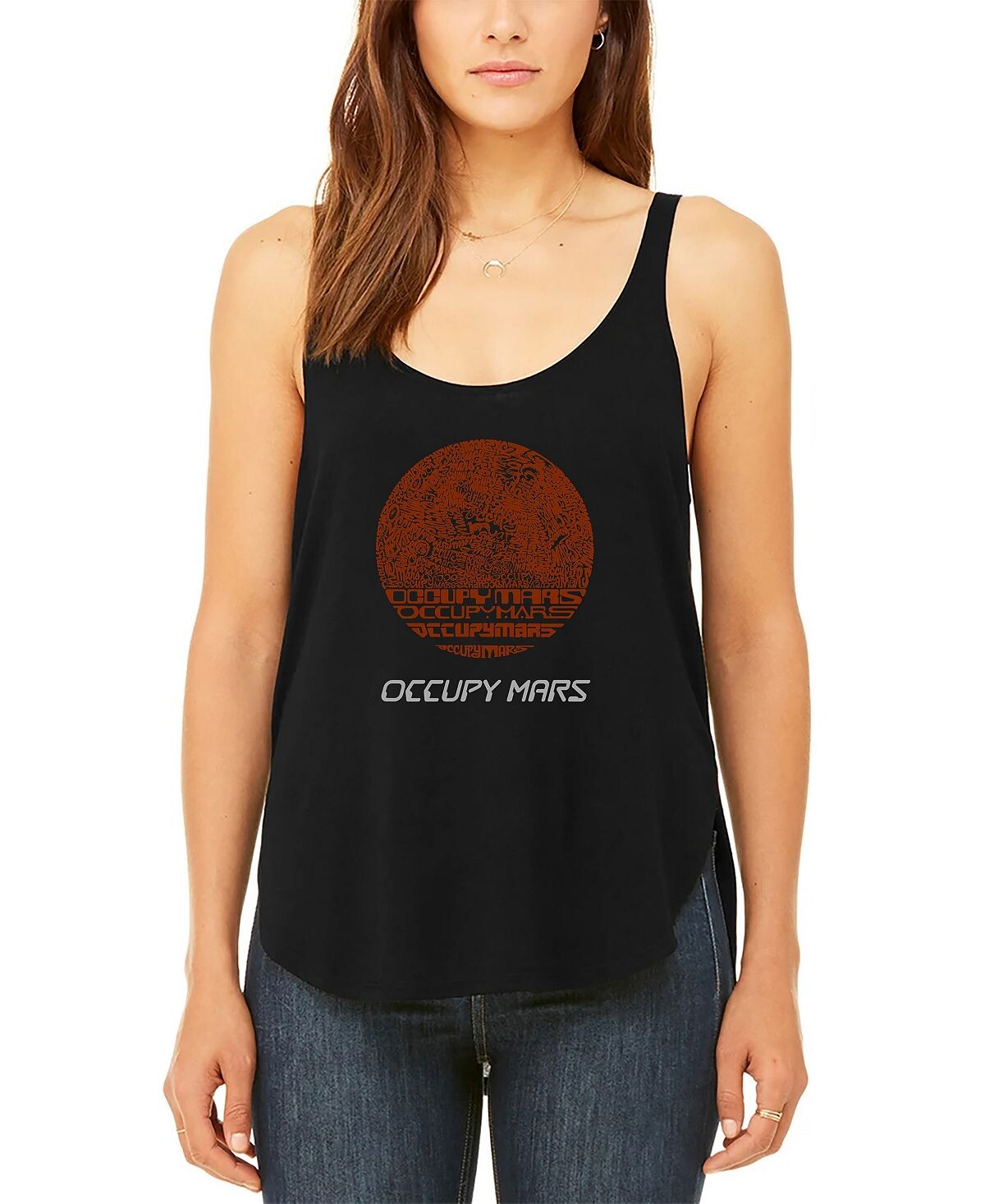 

Женская струящаяся майка word art occupy mars LA Pop Art, черный