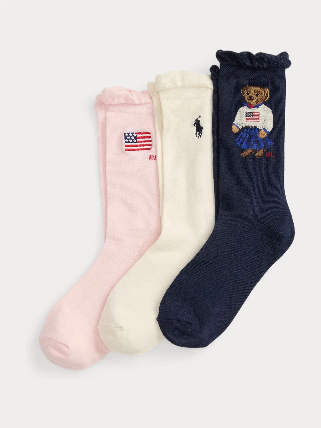 Носки, набор из 3 пар, Pink Flag Bear Polo Ralph Lauren, розовый