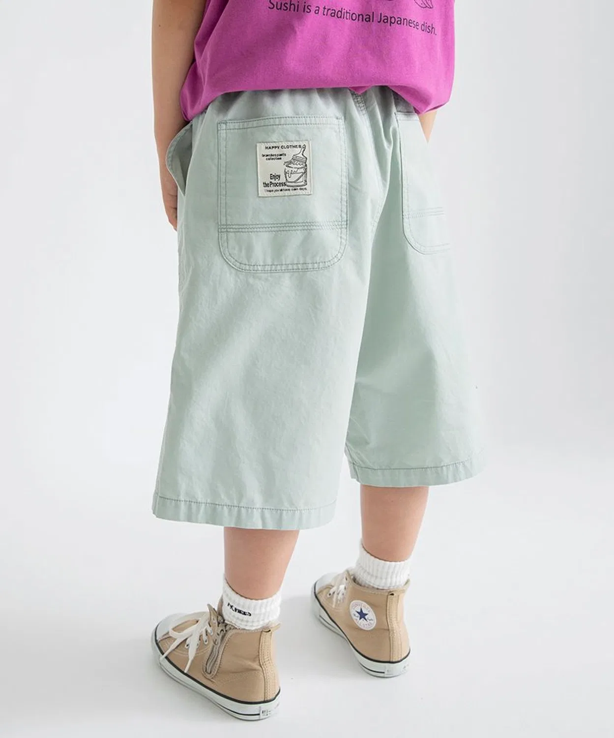 Детские шорты-карго в стиле пейнтер без рукавов, модель Painter Wide Half Pants, branshes, Light Green