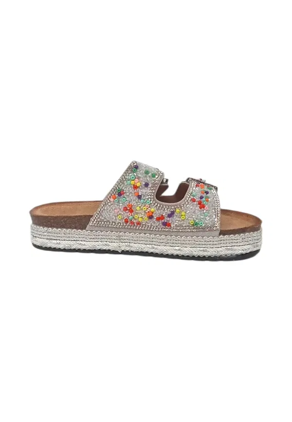 Сандалии с пряжкой и стразами Sandali ciabatta - mules Melania, light grey, светло-серый — фото 4