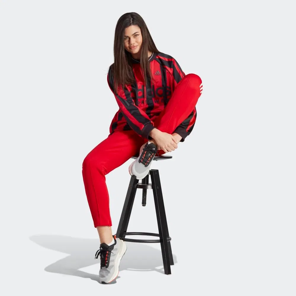Женская футболка с длинным рукавом свободного кроя adidas, Black/Better Scarlet/White — фото 4