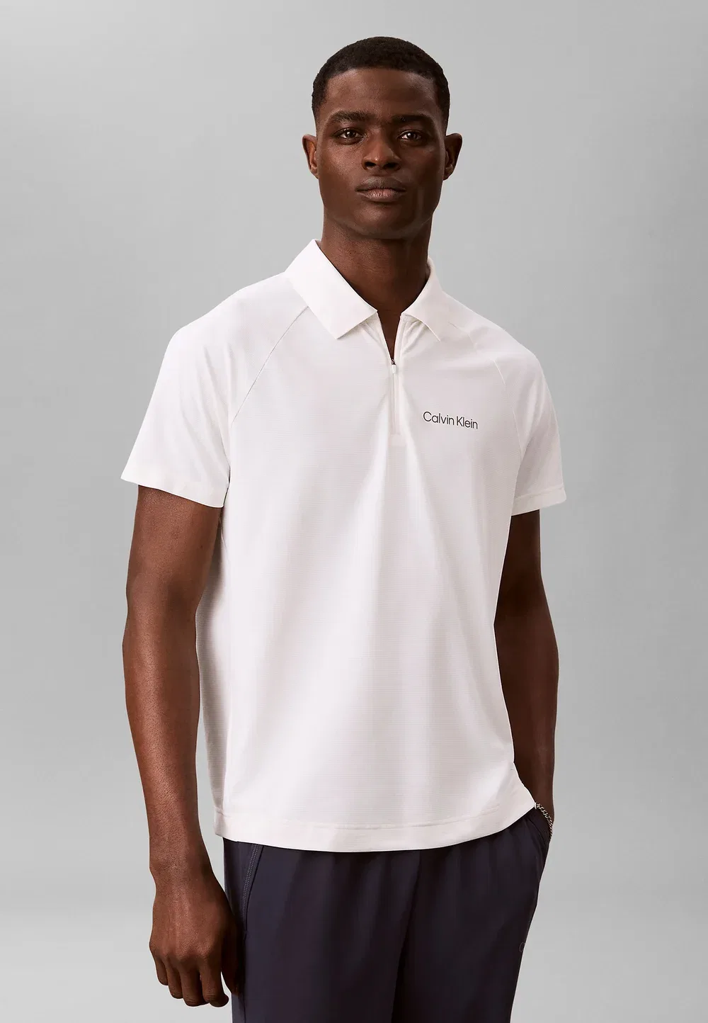 Спортивная рубашка-поло с застежкой-молнией - рубашка-поло Calvin Klein, Classic White