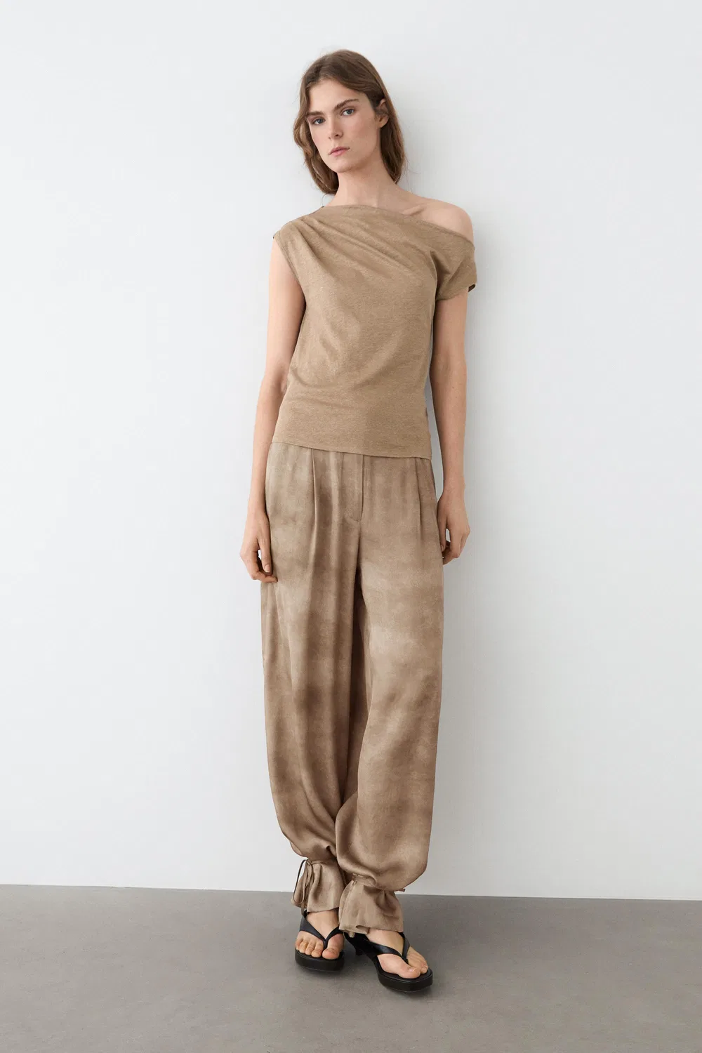 Брюки Massimo Dutti, свободные, бежевые — фото 4