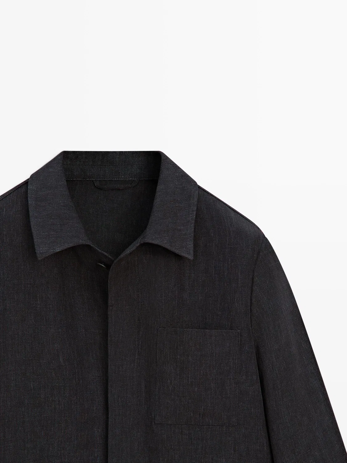 Льняной жакет в стиле «тотальный образ» с вкраплениями Massimo Dutti, темно-синий — фото 4