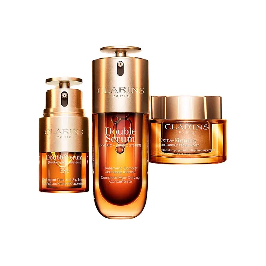 Набор для ухода за кожей CLARINS, 50 мл + 50 мл + 20 мл, Double Extraction Serums, Spring Day Cream, Eye Serums