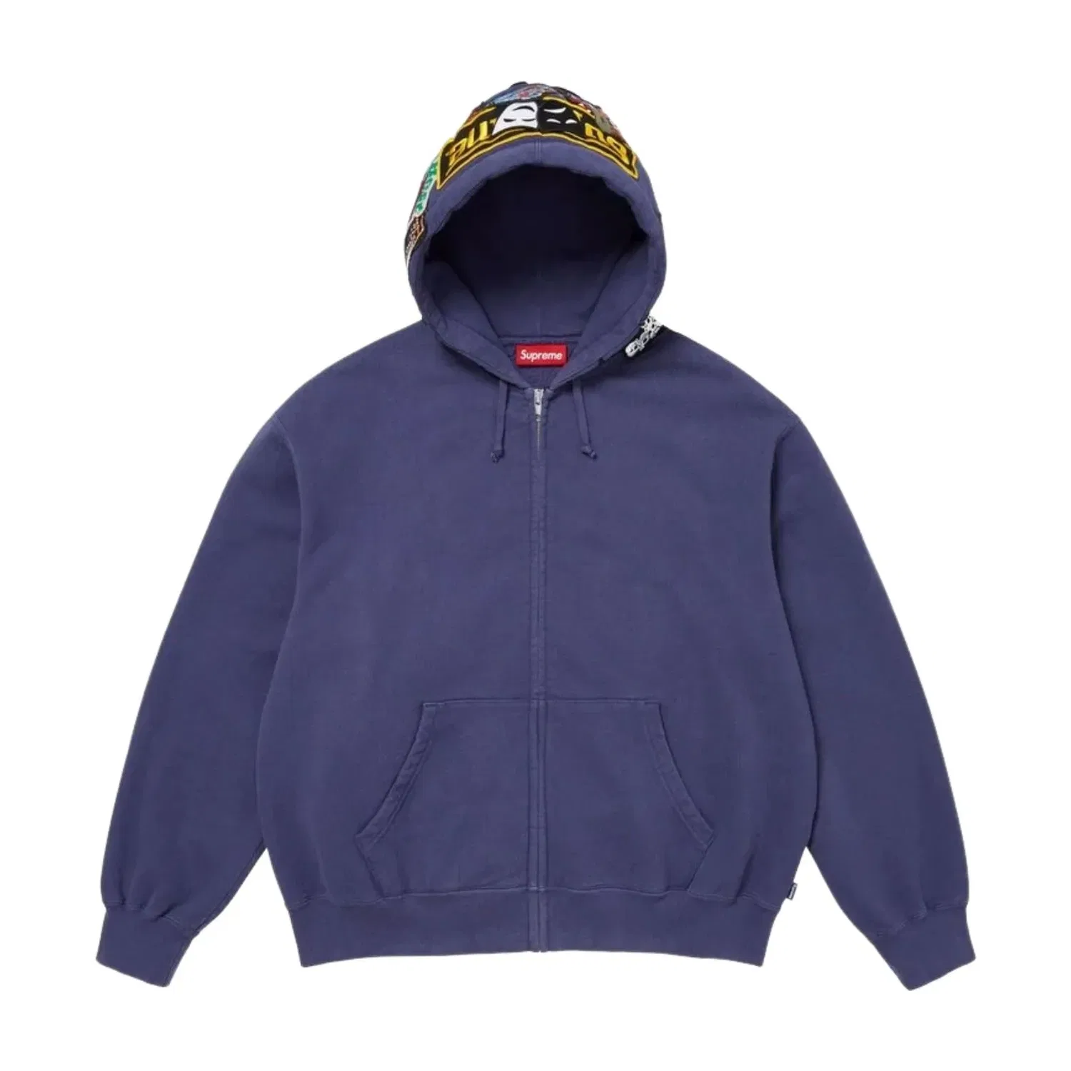 Мужское худи FW26 Patches Zip Up Hooded Sweatshirt 'Blue' Supreme, синий — фото 3